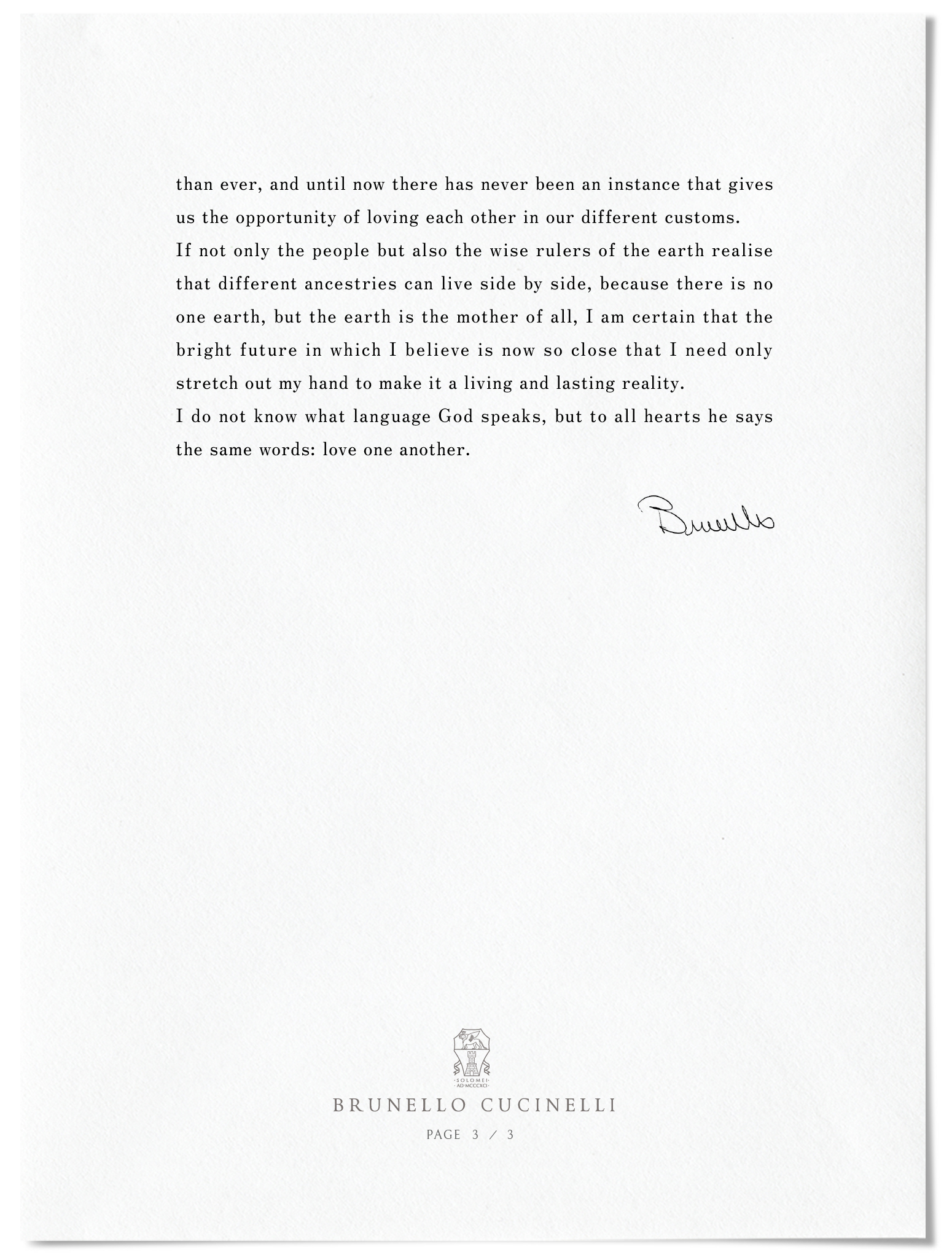 LETTERS from BRUNELLO CUCINELLI